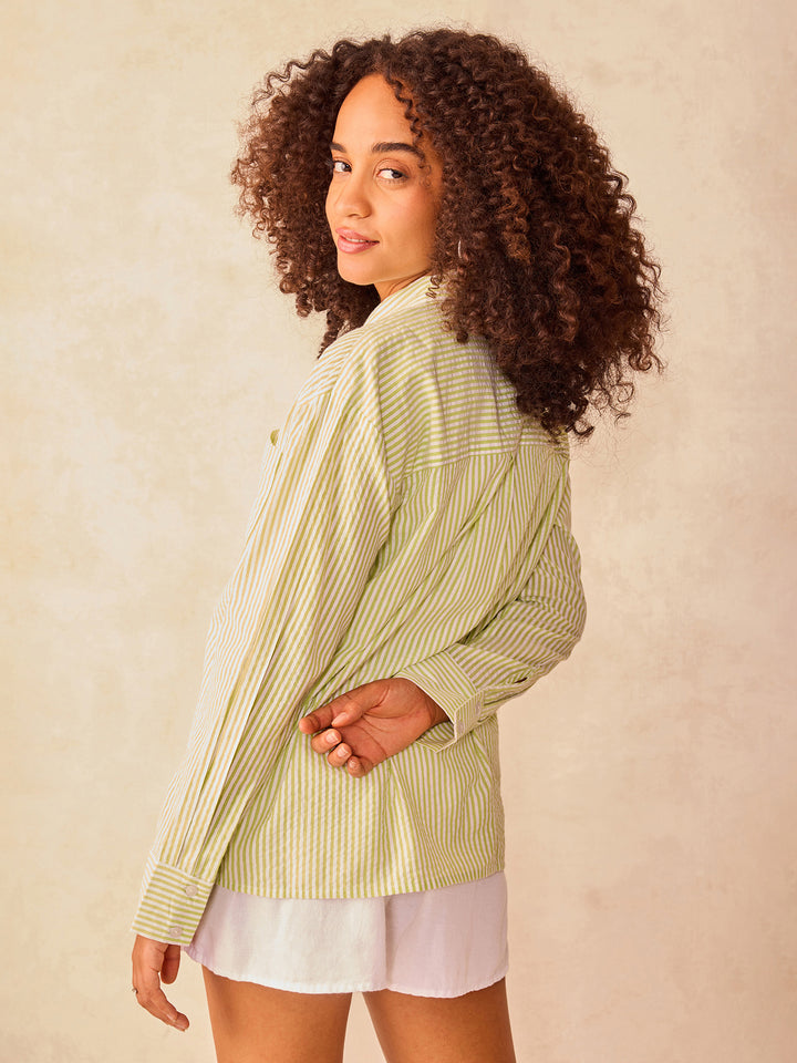 Green Oversized  Stripe Shirt