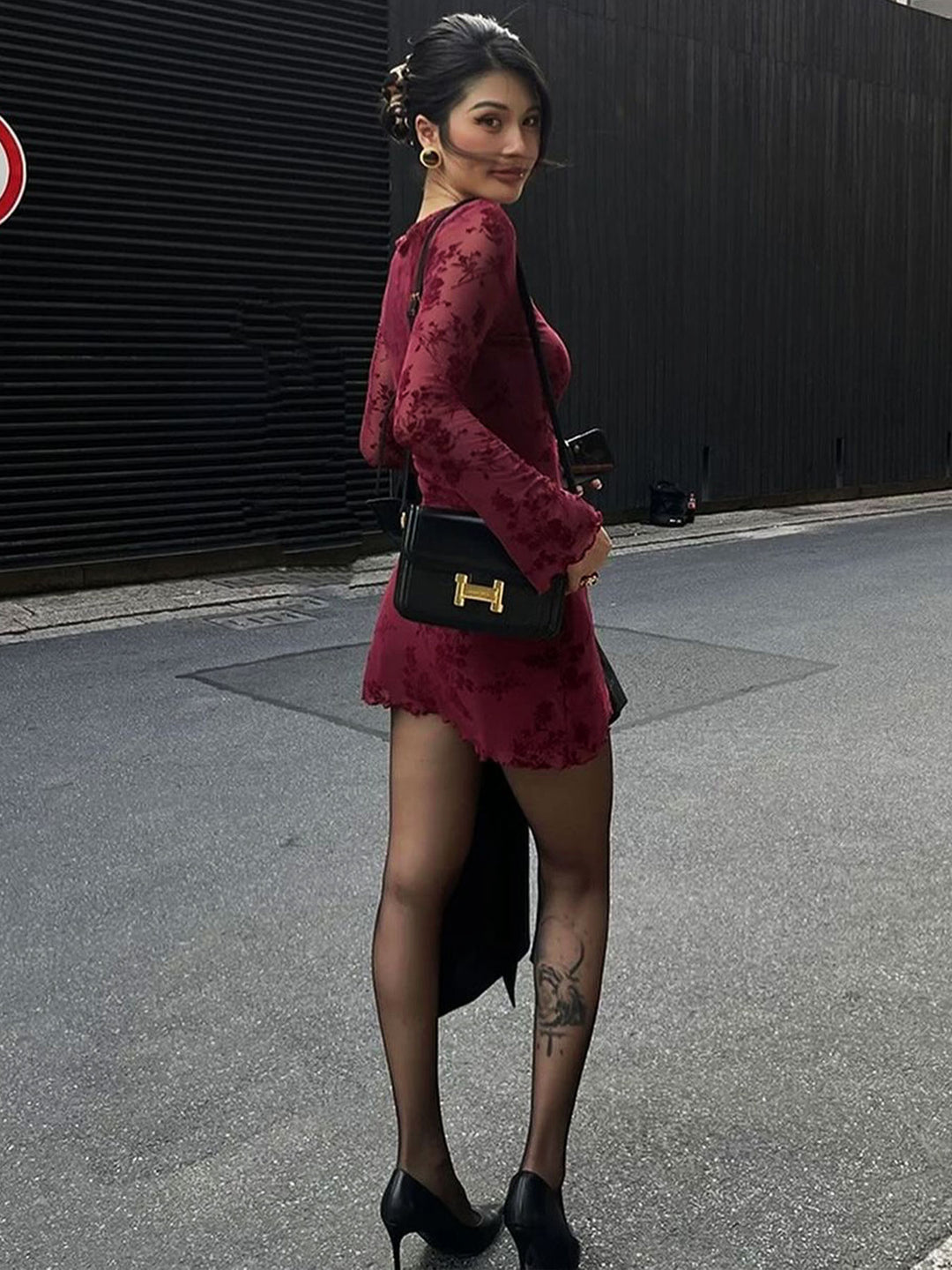 Wine Burnout Party Bodycon Dress