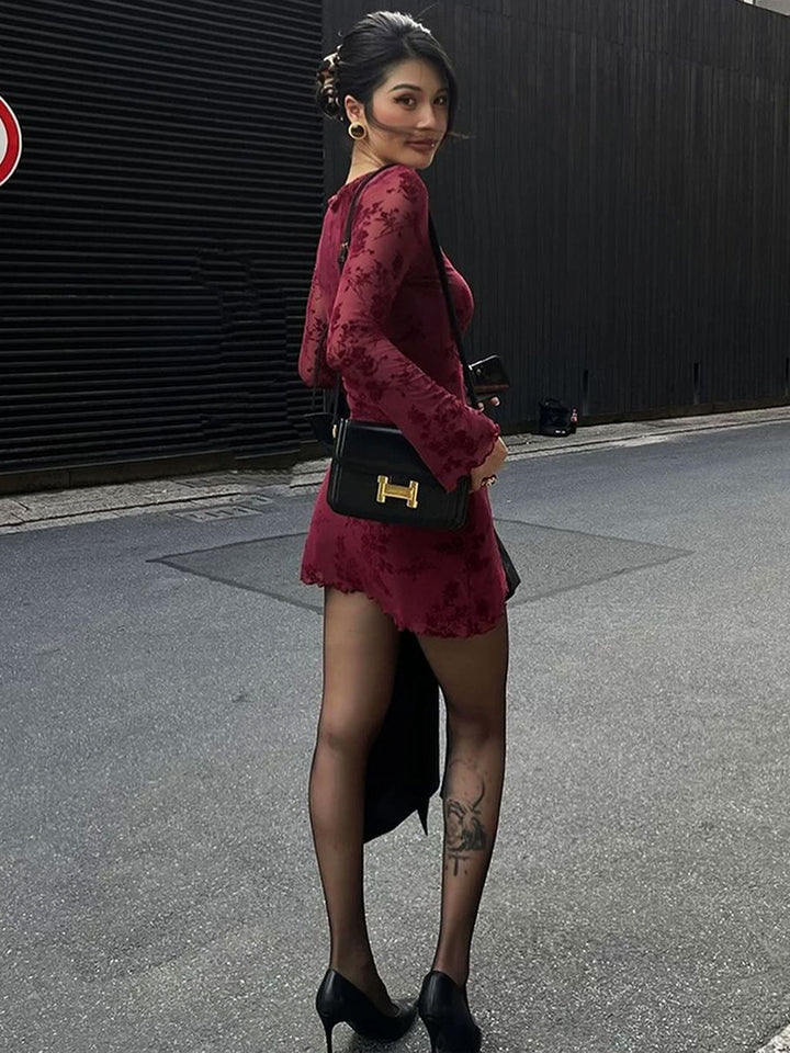 Wine Burnout Party Bodycon Dress