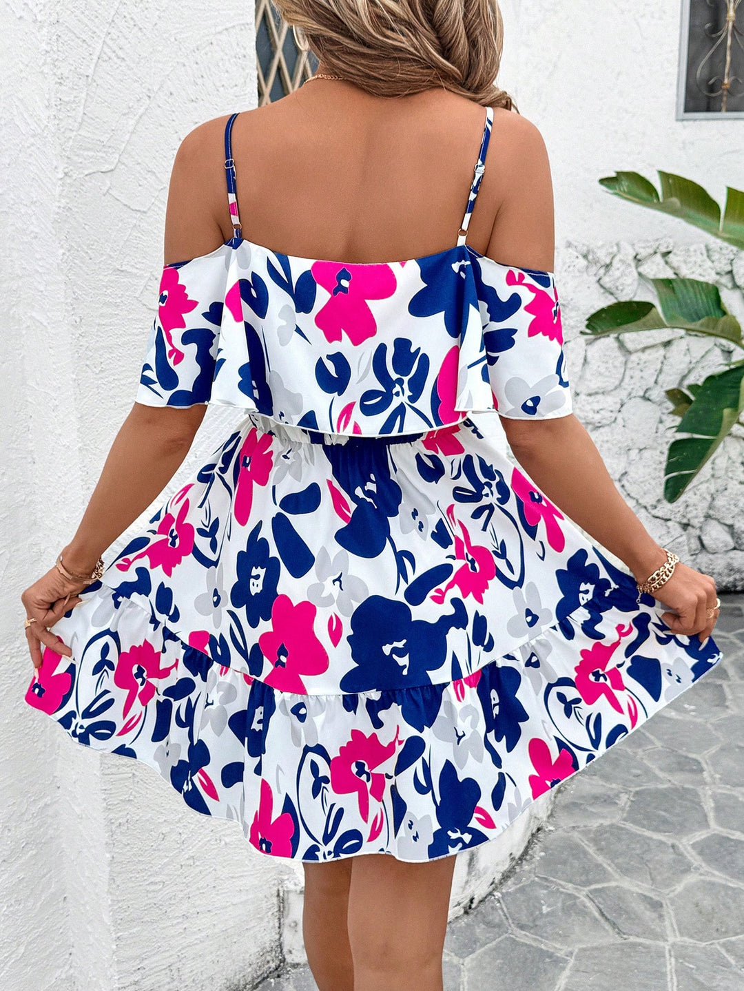 Multi Printed Cold Shoulder Strappy Dress