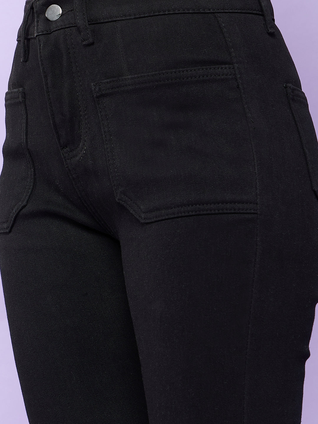 Patch Pocket Black Flared Denim