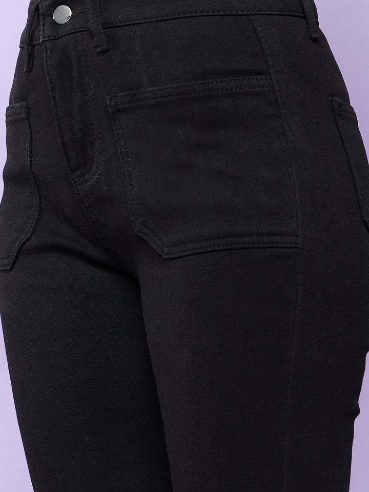 Patch Pocket Black Flared Denim