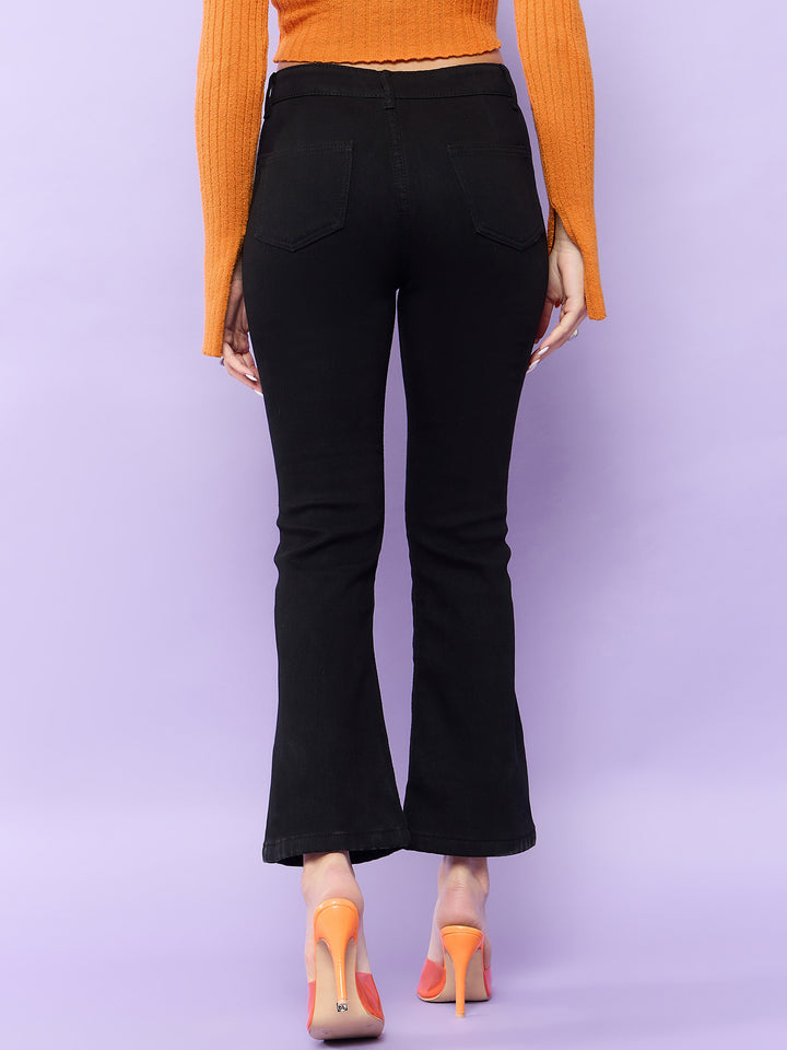 Patch Pocket Black Flared Denim