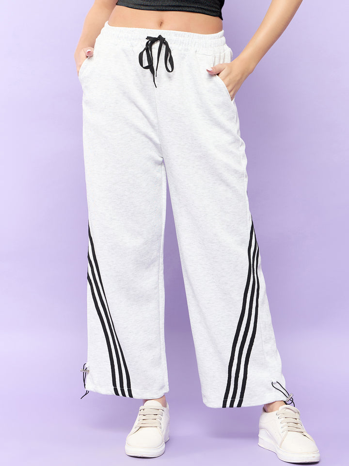 White Joggers with Black Stripe