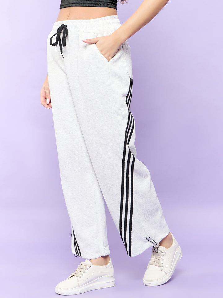 White Joggers with Black Stripe