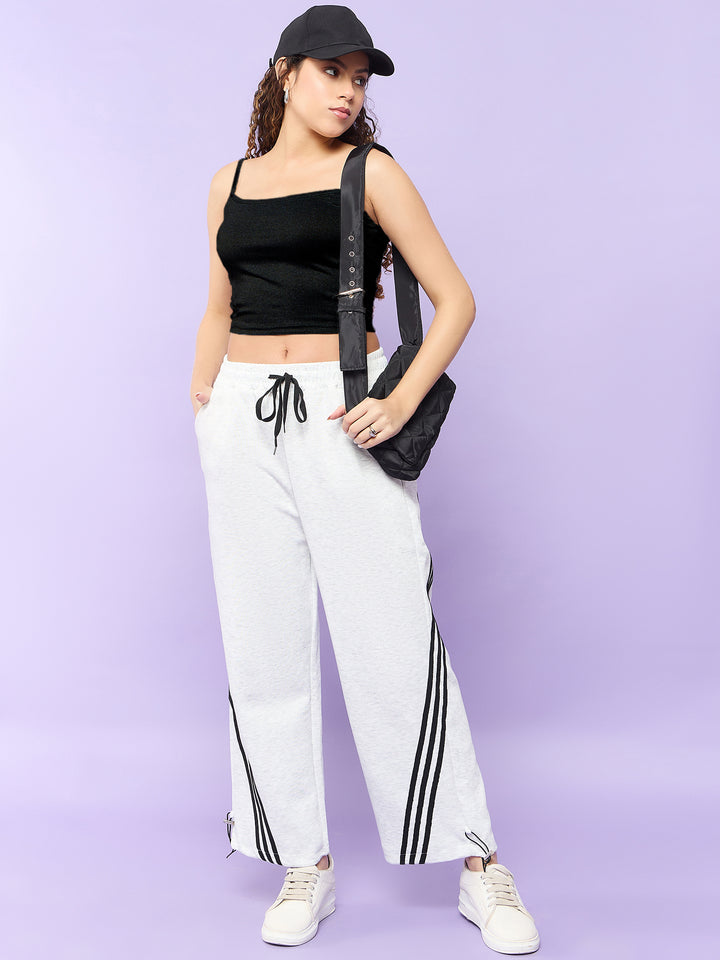 White Joggers with Black Stripe