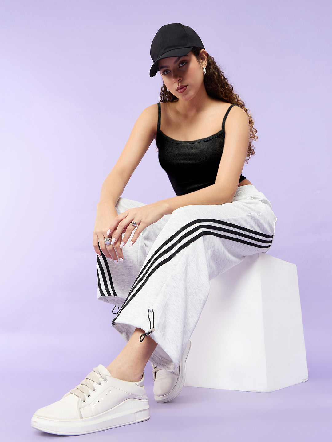 White Joggers with Black Stripe