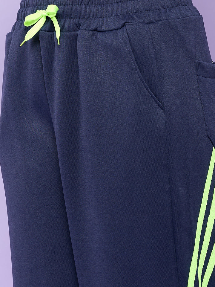 Navy Blue Joggers with Green Stripes