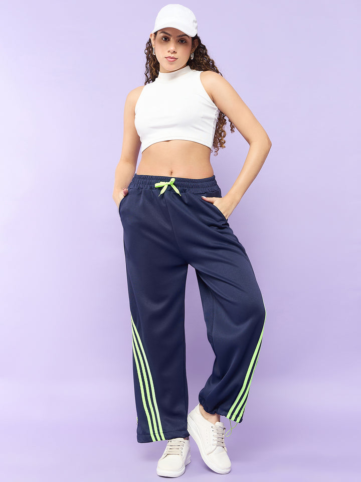 Navy Blue Joggers with Green Stripes