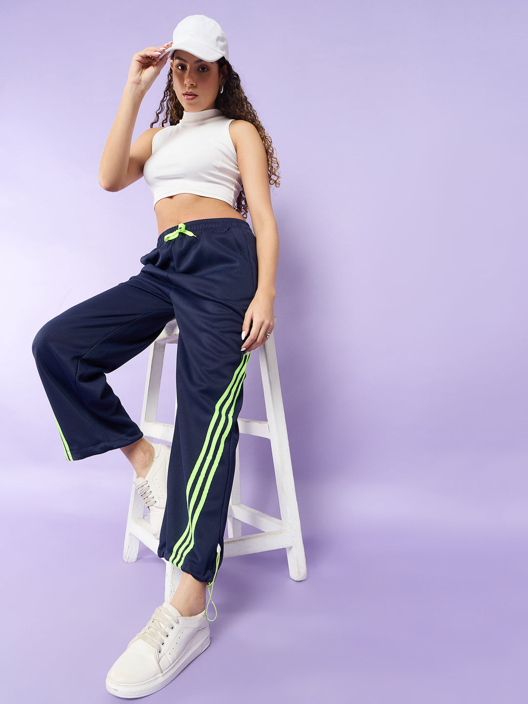 Navy Blue Joggers with Green Stripes
