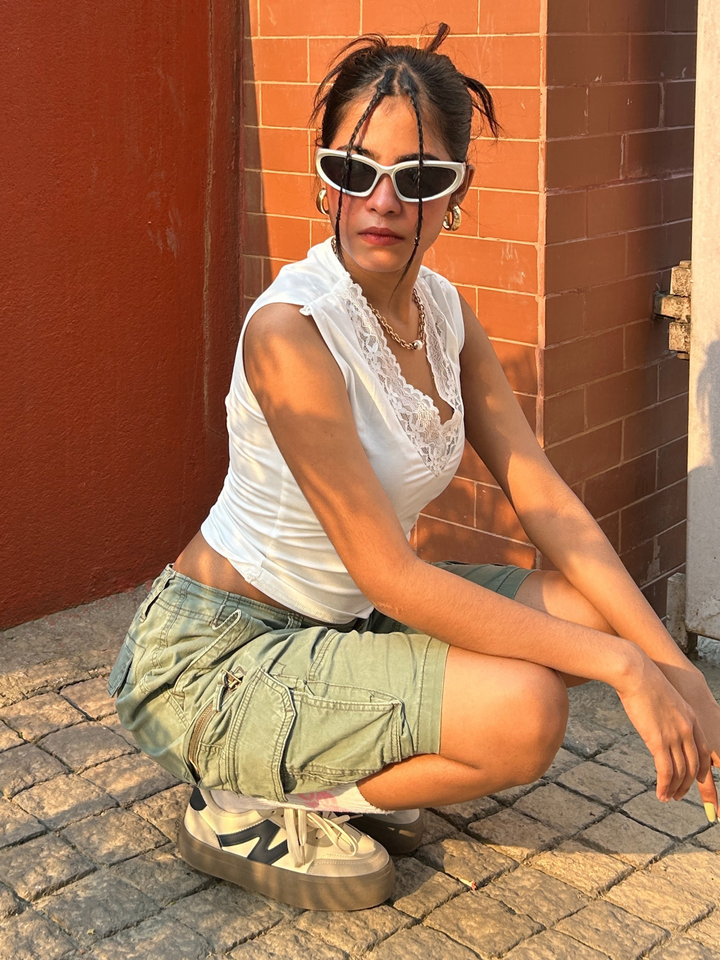 White Cap Sleeve Lace Detail Top