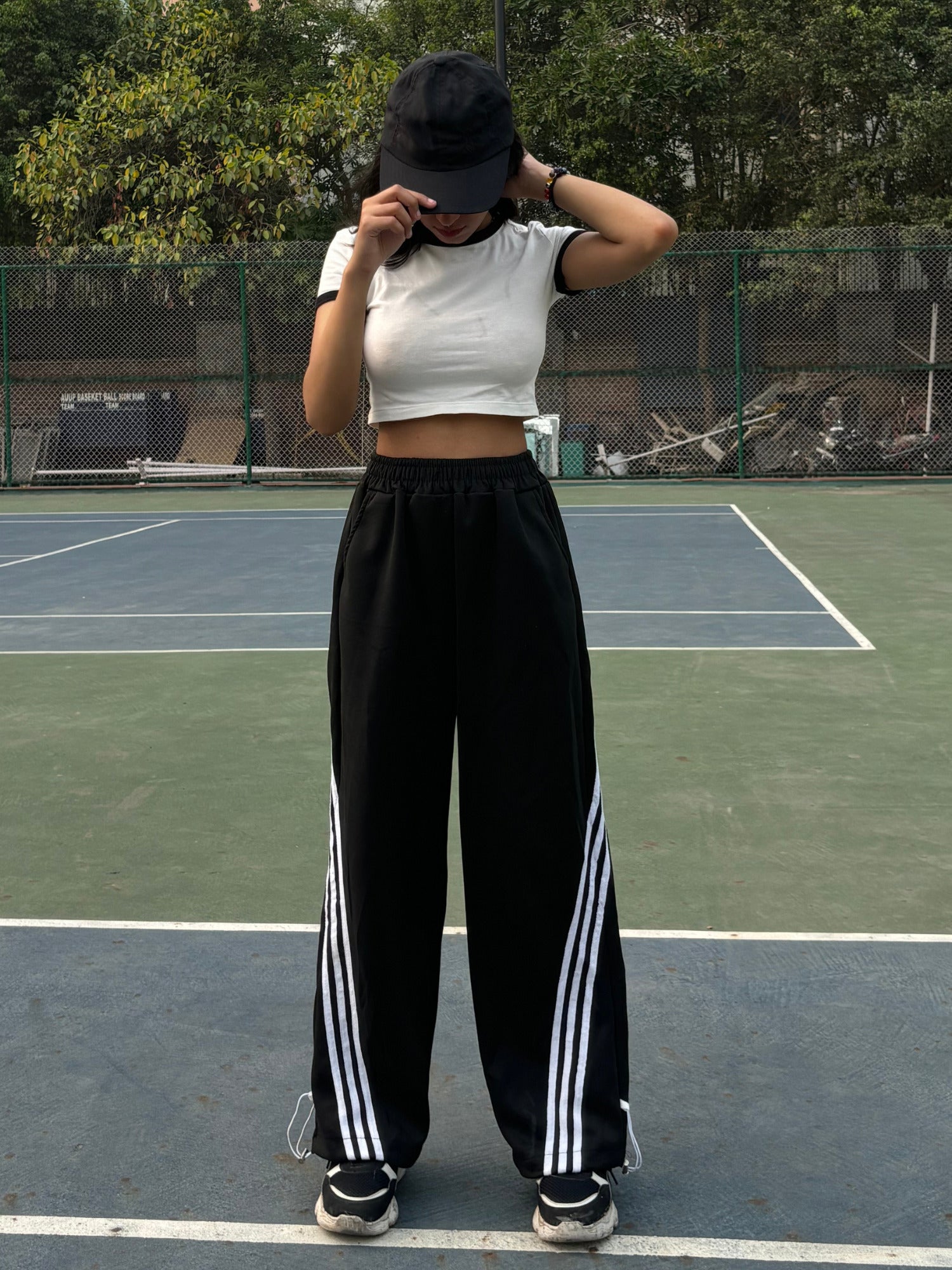 Solid Black Striped Pant
