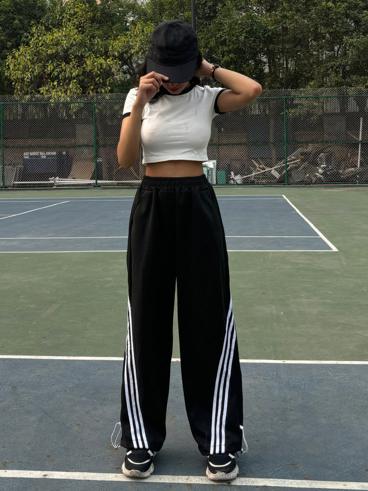 Solid Black Striped Pant