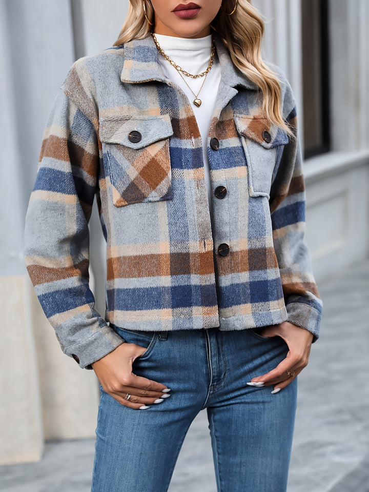Blue Cropped Checkered Shacket