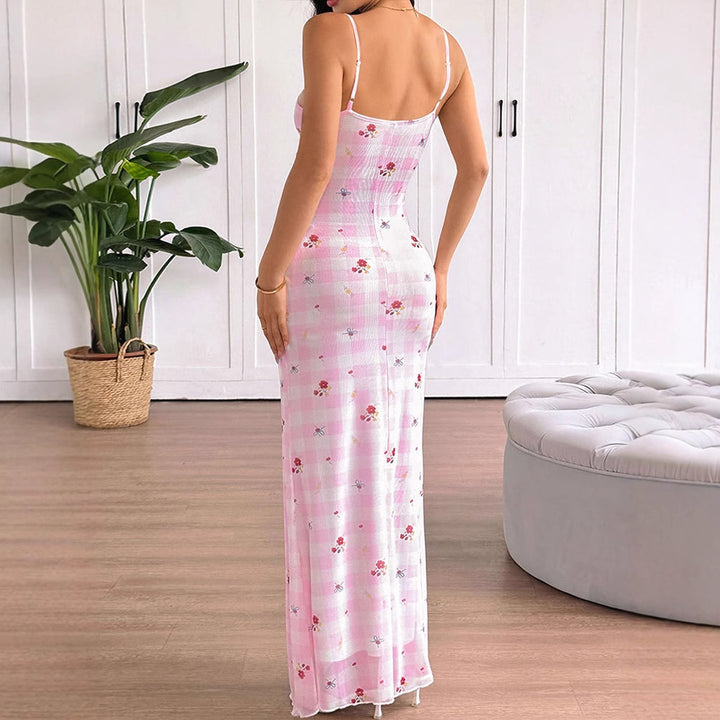 Pink Strappy Printed Maxi Dress