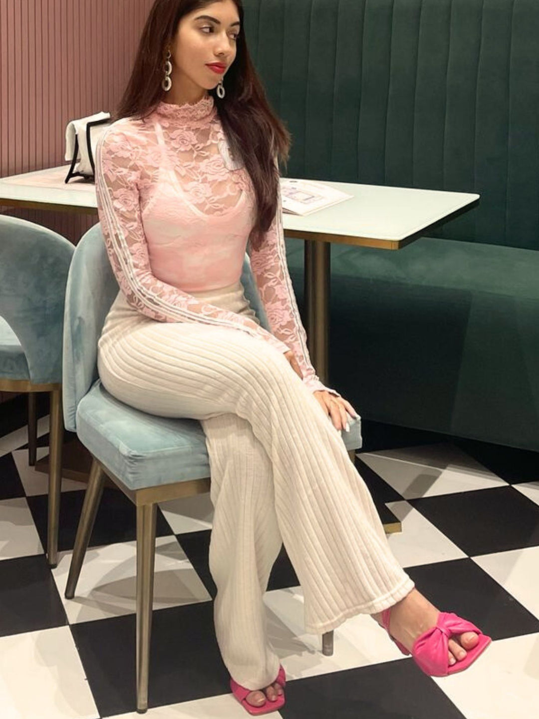 Beige Solid Rib Lounge Pants