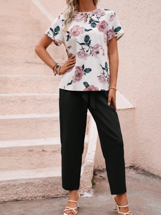 Black Printed Top With Solid Trouser Co-Ord Set