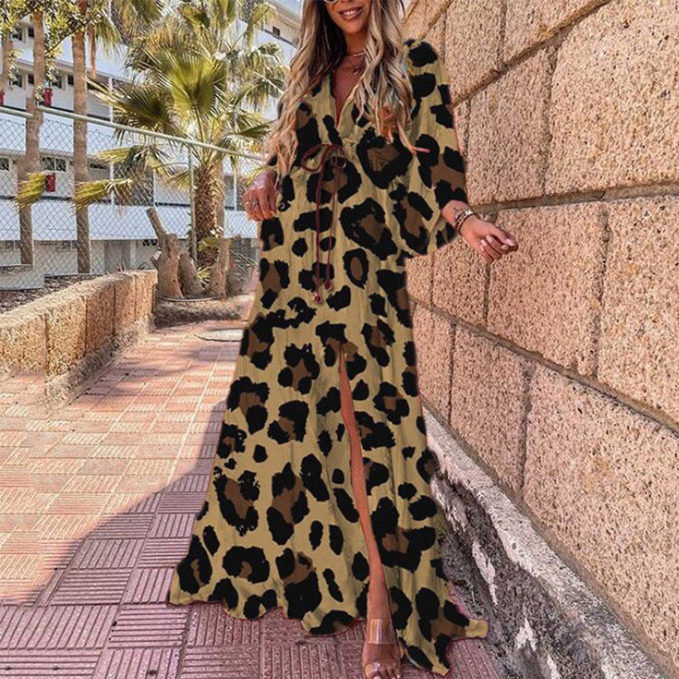 Black V Neck Printed High Slit Maxi Dress