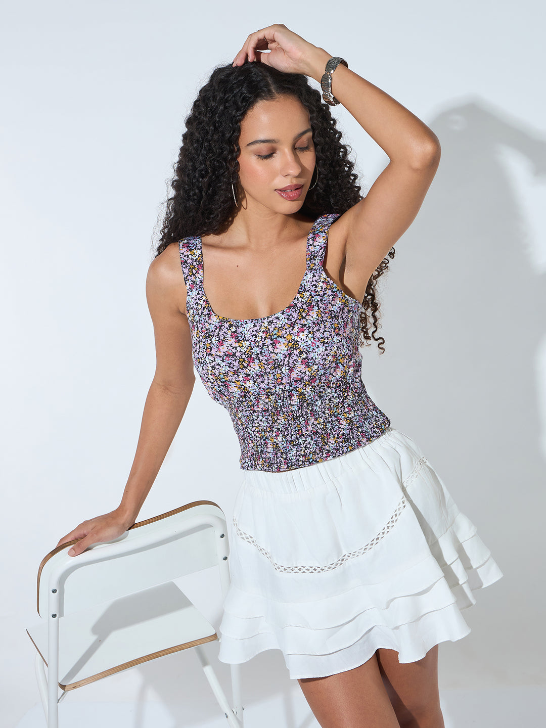 Off White Printed Cropped Top