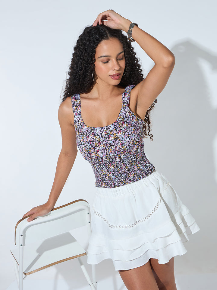 Off White Printed Cropped Top