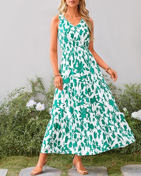 Sea Green V Neck Printed Cinched Waist Dress