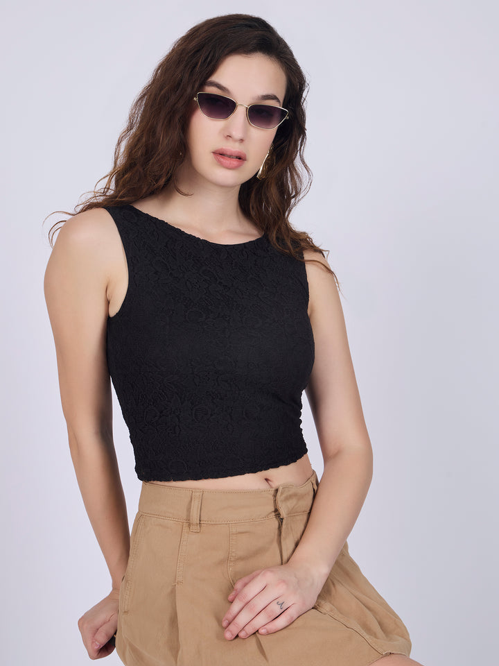 Black Fitted Lace Top