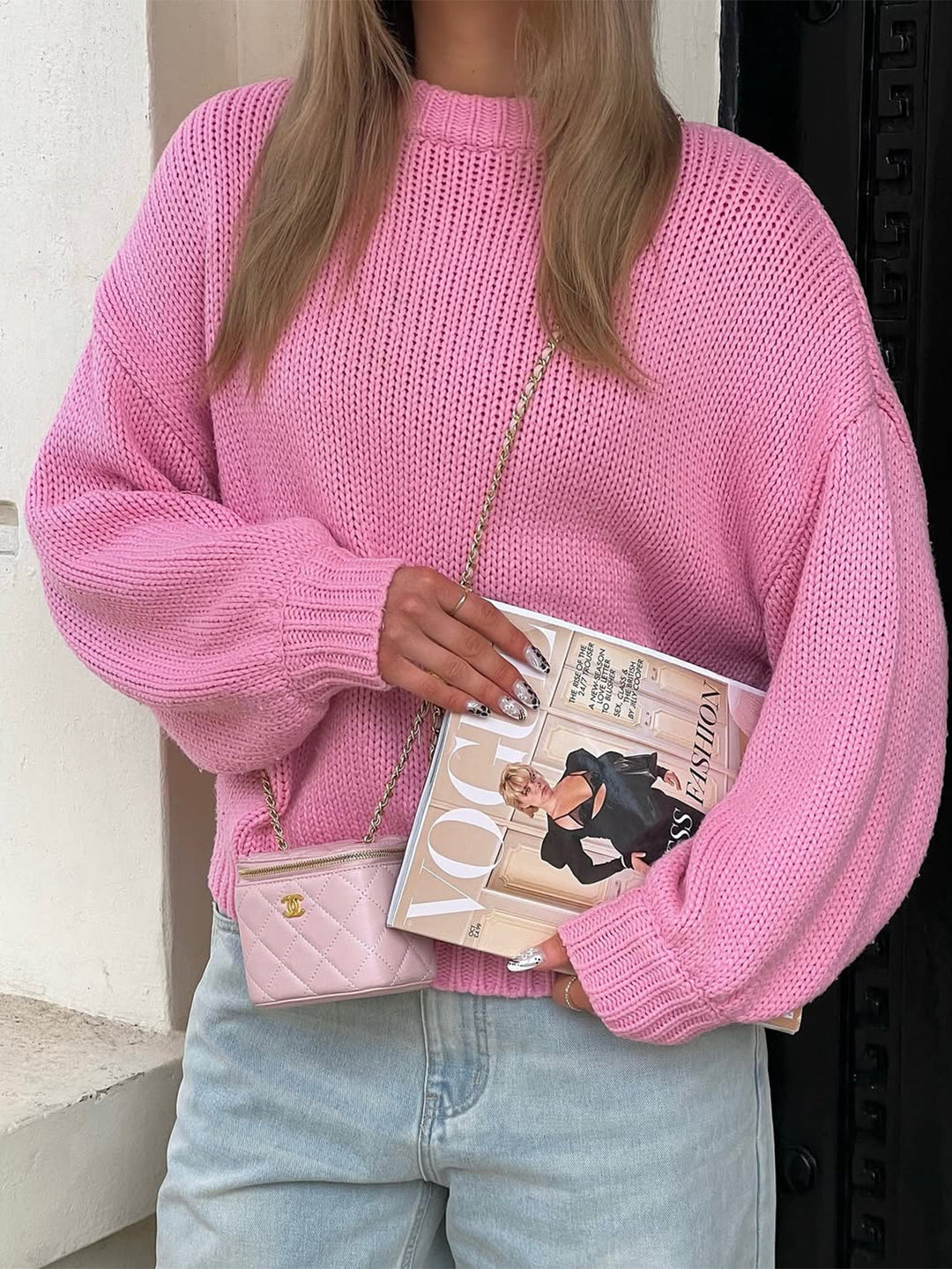 Pink Oversized Solid Jumper Sweater