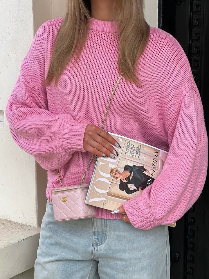 Pink Oversized Solid Jumper Sweater