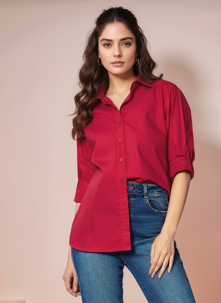 Red Solid Collared Shirt