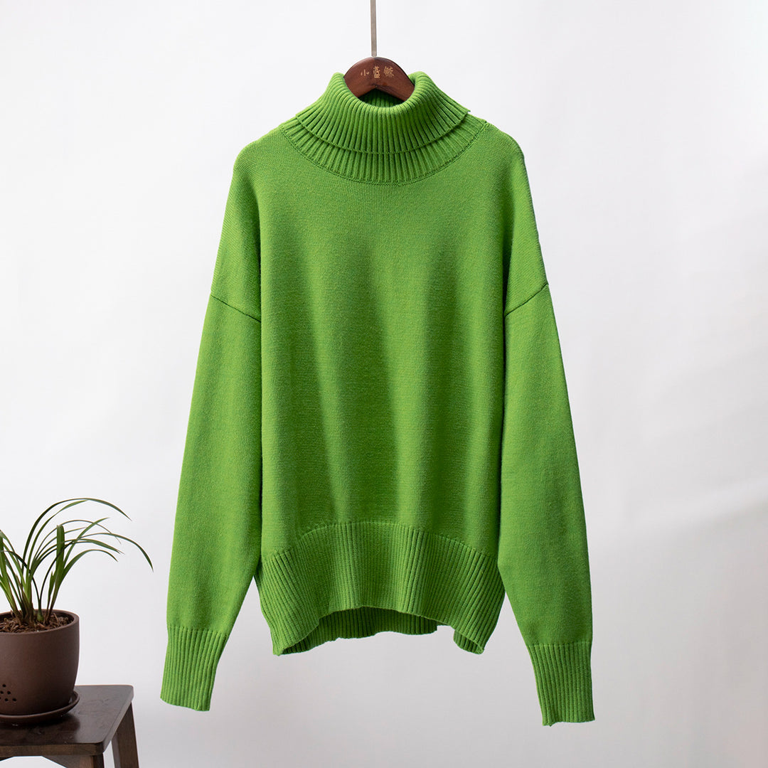 Green Turtle Neck Oversized Solid Sweater