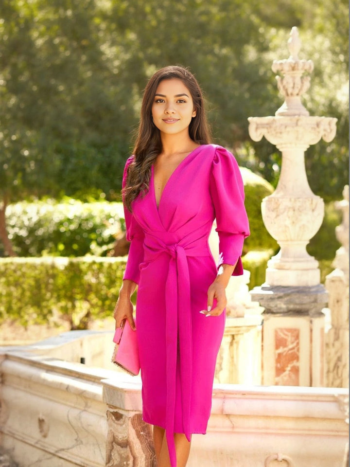 Pink Plunge Neck Bodycon Dress