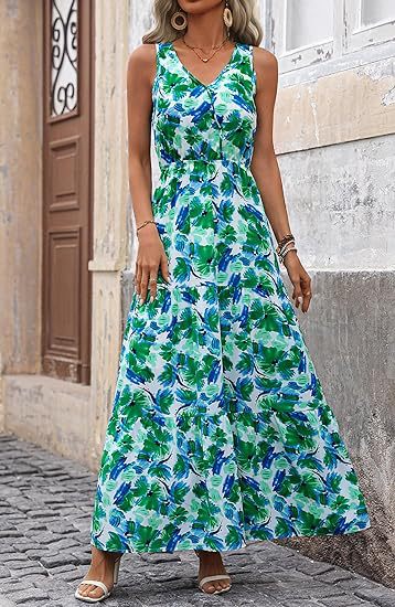 Green V Neck Printed Cinched Waist Dress
