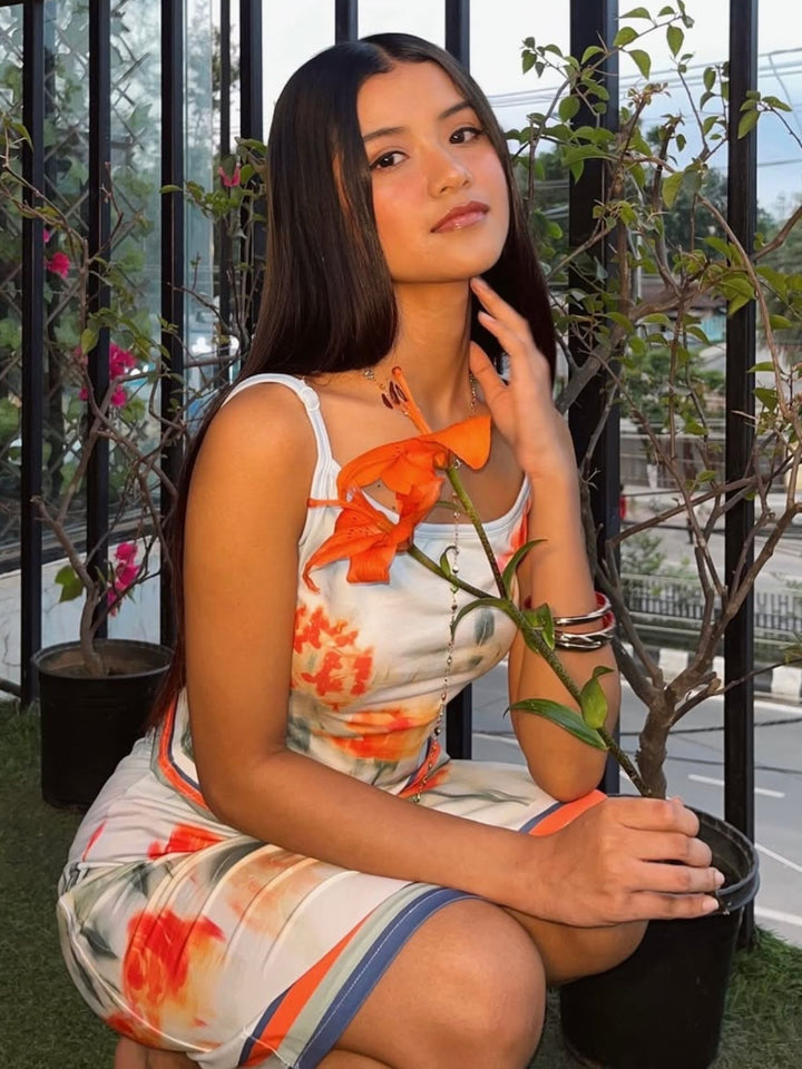 Orange Floral Print Coord Set