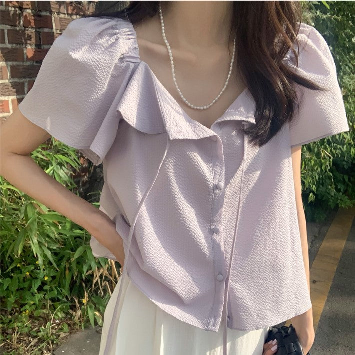 Purple Bow Detailed Sheer Top