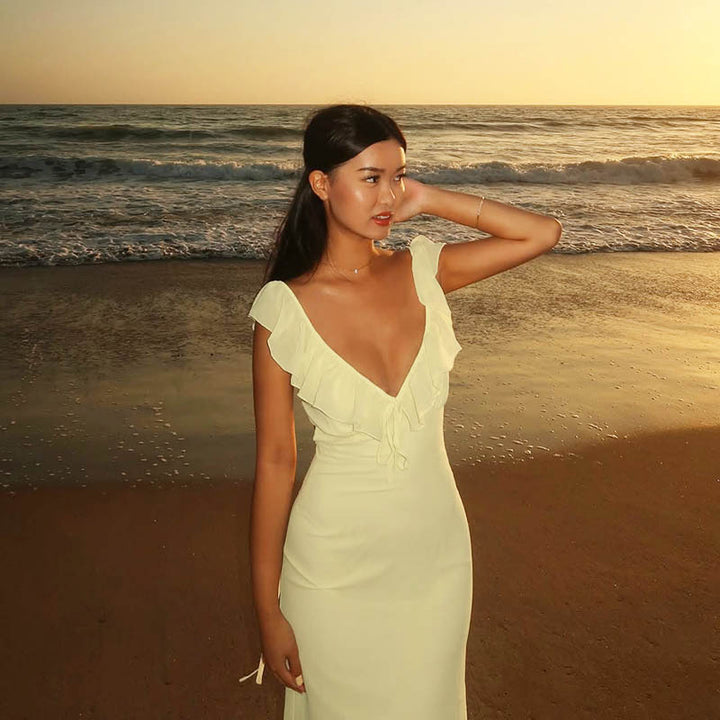 Yellow Ruffle Neck Dress