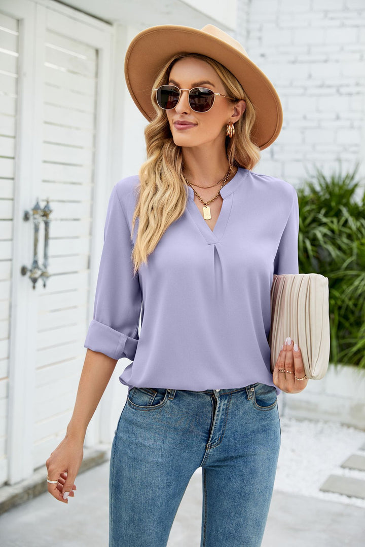 Lavender Full Sleeve V Neck Top