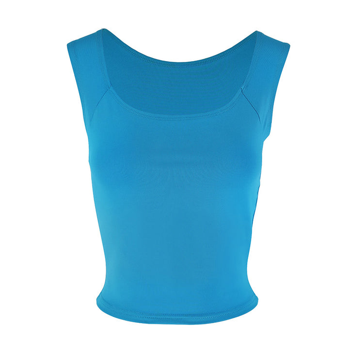 Solid Blue Fitted Crop Top