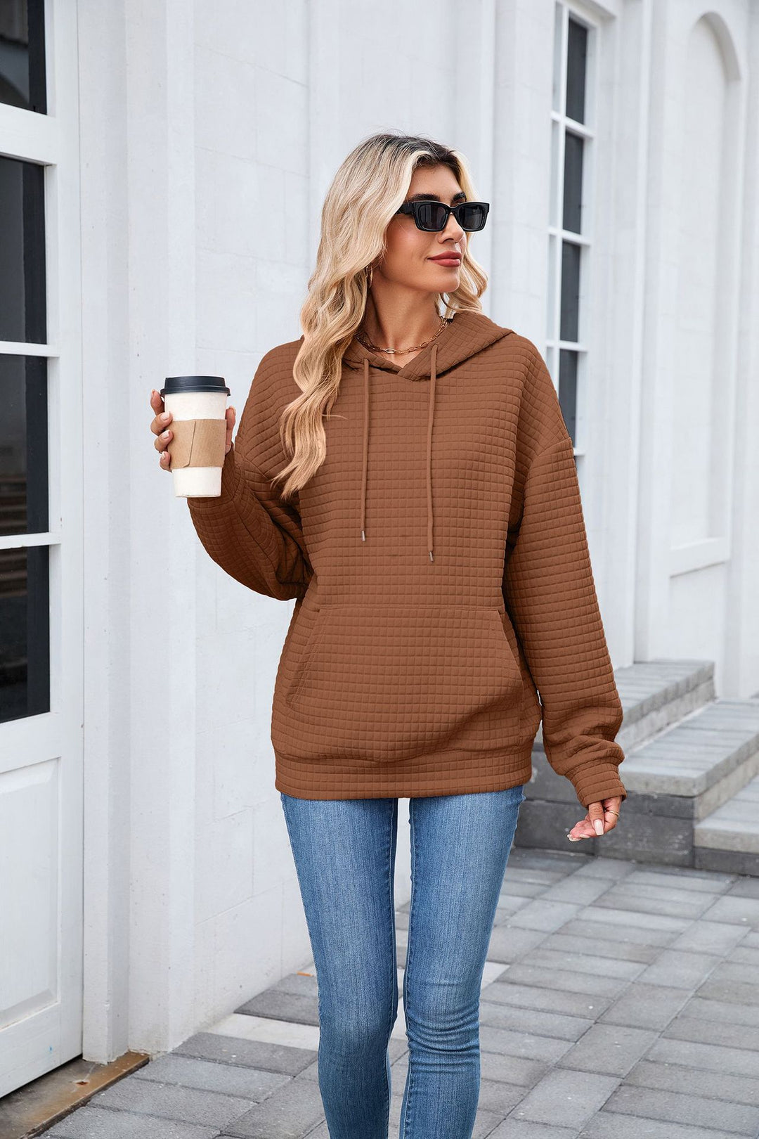 Brown Full Sleeves Solid Hoodie