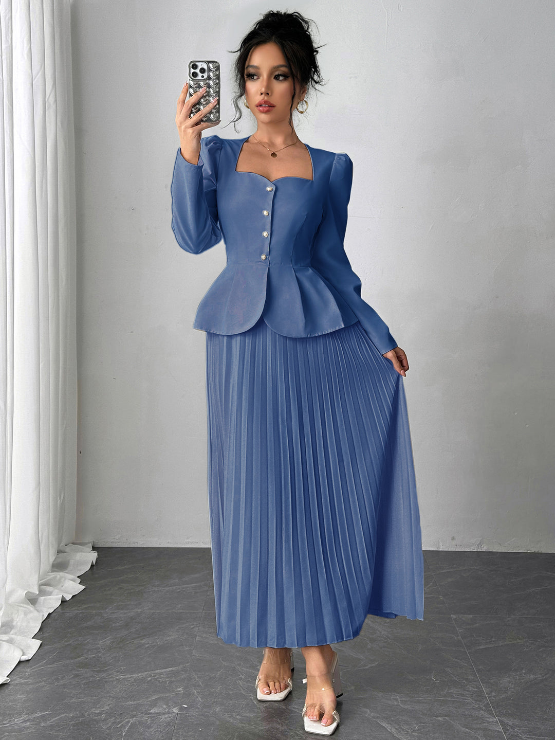 Blue Pleated Blazer Dress