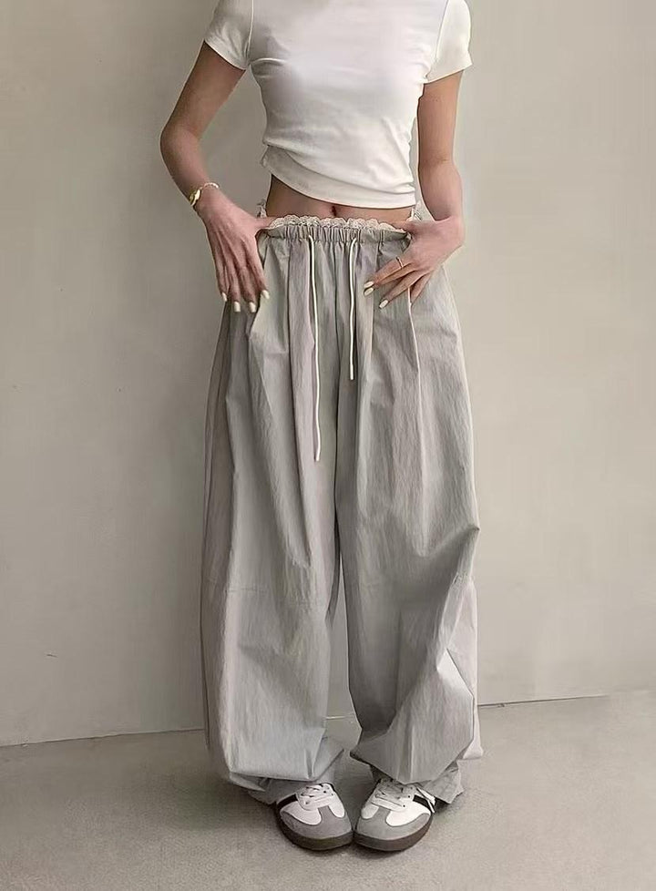 Grey Frill Waist Cargo Pants