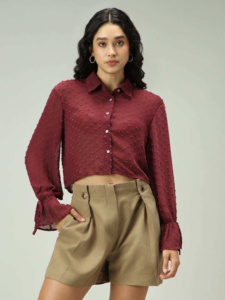 Maroon Self Design Textured Shirt