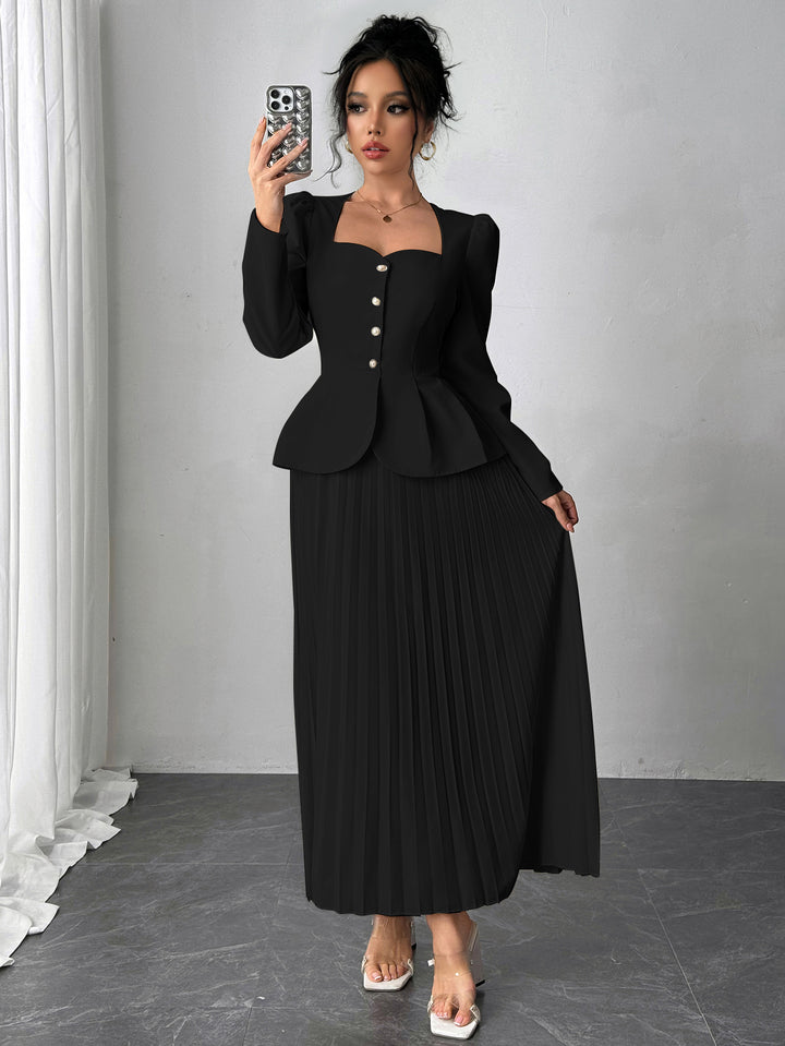 Black Pleated Blazer Dress