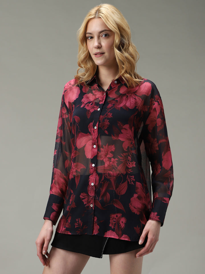 Black Printed Longline Shirt