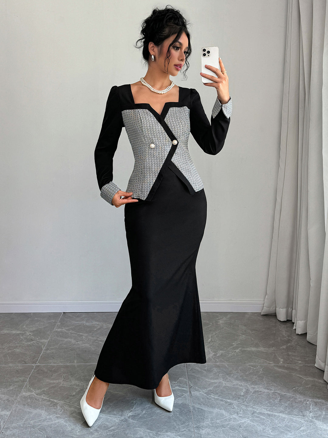 Black Full Sleeve Waist Coat Style Dress