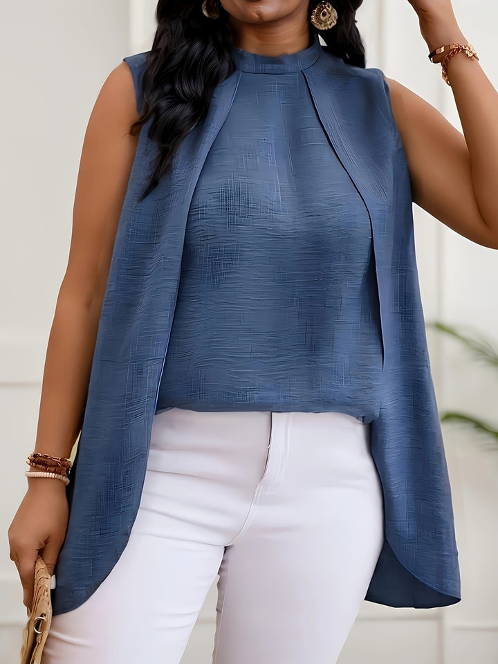 Blue High Neck Sleeveless Top