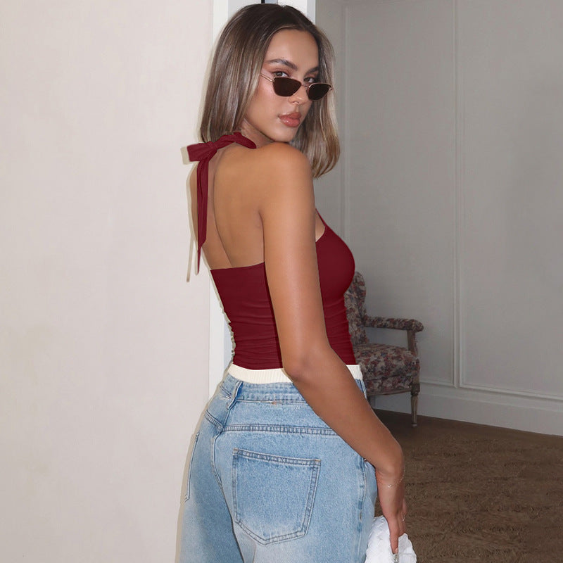 Burgundy Halter Neck Tank Top