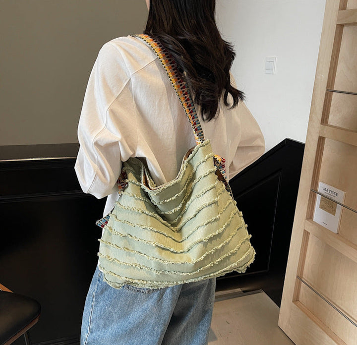 Green Boho Fringe Tote Bag