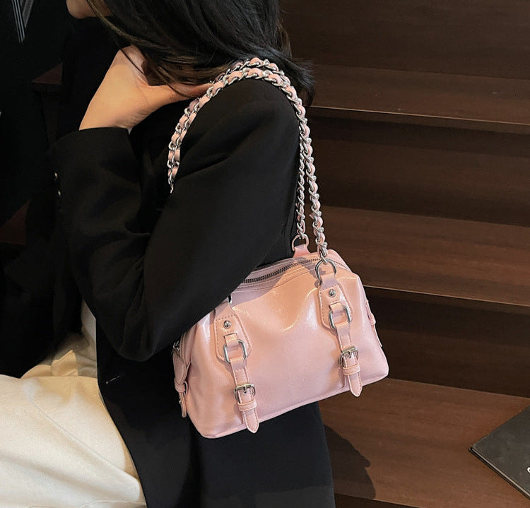 Pink Buckle Charm Shoulder Bag