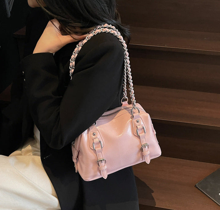 Pink Buckle Charm Shoulder Bag