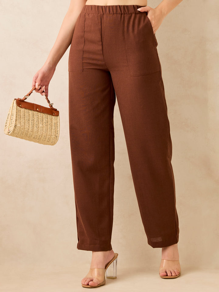 Brown Pleated High Waisted Trousers